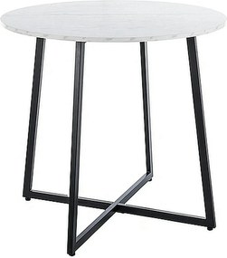 Masa LUNA, alb cu efect de marmura, PAL/metal, 90x76 cm
