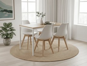Set de masa 1 + 4, masa RAMOD 100x60 cm alb/decor stejar + scaun alb KITO