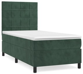 3142998 vidaXL Pat box spring cu saltea, verde închis, 90x190 cm, catifea