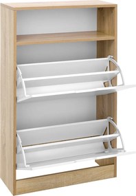 OFERTA Dulap pantofi rabatabil BOCO decor stejar si alb, 2 rafturi clasa II