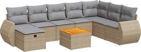 vidaXL Set canapele de grădină, 9 piese, cu perne, bej, poliratan
