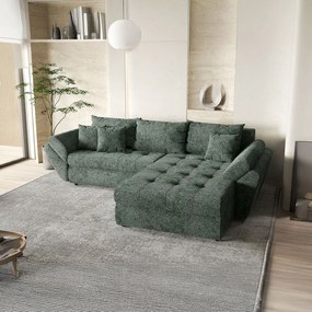 Colțar extensibil dumonde cu ladă de depozitare si sezut confortabil din spuma high-density, Loana Euphoria Green II 270x185 cm