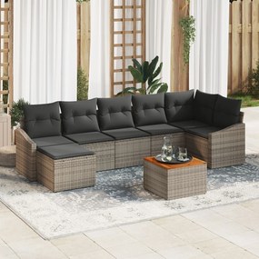 vidaXL Set canapea de grădină, 8 piese, perne gri din ratan sintetic, Acacia