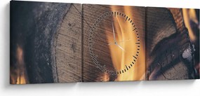 Tablou - Lemn în foc (cu ceas) (90x30 cm)