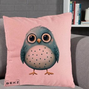 Perna Decorativa Pasare Teal cu Buline Teal, 40x40 cm, Roz, Husa Detasabila, Perna Inclusa, BEKZ®