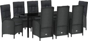 vidaXL Set de masă pentru grădină cu pernă 9 pcs Negru poliratan