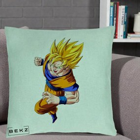 Perna Personalizata Dragon Ball Goku Super Saiyan 2 Lupta, 40x40 cm, Verde Menta, Husa Detasabila, Perna Inclusa, BEKZ®