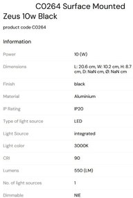 Spot LED Aplicat Directionabil Design Modern, Zeus 10w negru