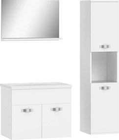 kleankin Set Mobilier Baie 4 Piese cu Lavoar din Ceramică, Dulap de Baie, Coloană de Baie și Oglindă, Alb | Aosom Romania