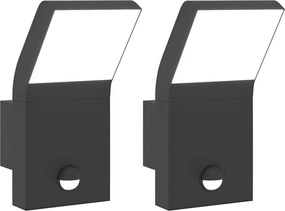 vidaXL Lămpi exterioare de perete cu LED/senzor 2 buc. negru aluminiu