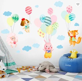 PIPPER | Autocolant de perete "Animăluțe cu baloane 2" 130x77cm