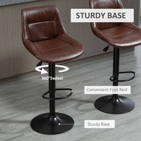 HOMCOM Set 2 Scaune de Bar, Scaune înalte, reglabile în înălțime, incl. Suport pentru Picioare, 46.5cm x 50cm x 108cm, Negru + Maro | Aosom Romania