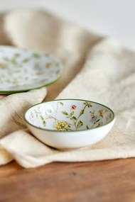 Set 4 boluri din ceramică natur cu motive florale botanice multicolor, 12×4,5 cm, "Bloomie"