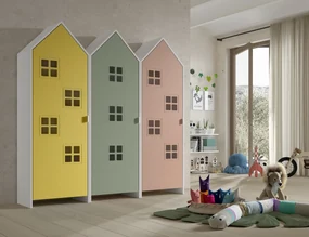 Set 3 Dulapuri pentru Copii Căsuță, Galben, Roz și Verde, (MDF) – CASAMI BRUGES – Vipack