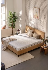 Pat dublu tapițat cu saltea și grilaj 180x200 cm în culoarea muștar Noira Slim - Bonami Selection