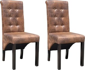 vidaXL Scaune de sufragerie, 2 buc., maro, piele ecologică