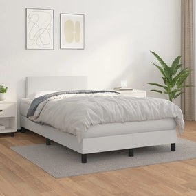 3140994 vidaXL Pat box spring cu saltea, alb, 120x200 cm, piele ecologică