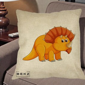 Perna Decorativa Triceratops Portocaliu, 40x40 cm, Crem, Husa Detasabila, Perna Inclusa, BEKZ®