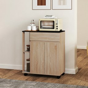 HOMCOM Dulapior de Bucătărie cu Sertare și Roți, Mobilier din Lemn, 78x39.5x88.5 cm, Stejar &amp; Negru | Aosom Romania