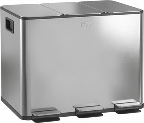 HOMCOM Coș de Gunoi cu 3 Compartimente de 20L, cu Pedală și Capace Silențioase, Ideal pentru Organizare, Dimensiuni 61,9x36,6x56,7 cm, Argintiu | Aosom Romania