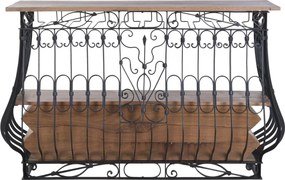 Bar din metal negru și lemn masiv, cu blat natur și rafturi, finisaj vopsit, 97 x 144 x 42 cm, „Périgord”