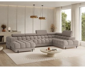 Colțar maro deschis extensibil cu tapițerie din catifea (cu colț pe partea dreaptă/în formă de "U") Feraria – ELTAP