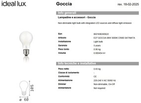 Bec LED, E27 goccia 08w 3000k cri80 satinata