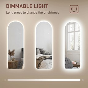 HOMCOM Oglindă de Perete în Formă de Arc cu Iluminare LED, Control Tactil și Sticlă Călită, 40x3x120 cm, Transparentă | Aosom Romania