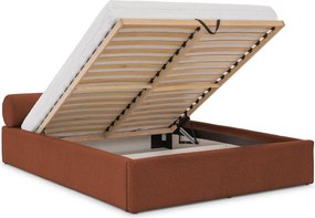 Pat matrimonial teracotă tapițat cu spațiu de depozitare cu somieră 200x200 cm Cille – Ropez