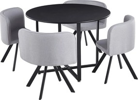 Set masa cu 4 scaune BEVAN NEW, gri deschis/negru