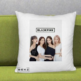 Perna Personalizata K-pop BLACKPINK Foto Grup-Negru, 40x40 cm, Alb Pufos, Husa Detasabila, Perna Inclusa, BEKZ®