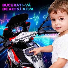 AIYAPLAY Motocicletă Electrică pentru Copii 18-36 Luni, 6V Motocicletă Electrică pentru Copii cu Roți Detașabile, Faruri, Muzică, 2.4 km/h Mini Motocicletă cu Far, Max 30kg, Roșu | Aosom Romania