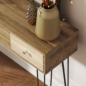 HOMCOM Masă console cu 3 sertare, masă de intrare îngustă cu picioare în formă de ac de păr din oțel, 90 x 30 x 75 cm, maro | Aosom Romania