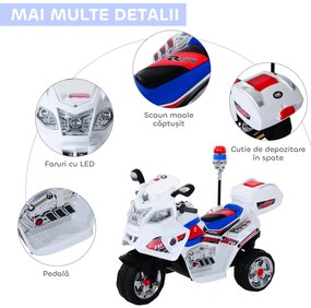 HOMCOM Motoreta Electrică 3 Roti pentru Copii cu Efecte Sonore și Luminoase, Include Muzică, 112x51x72.5cm | Aosom Romania