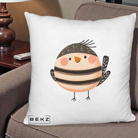 Perna Decorativa Pui Kawaii Bej-Negru Dungat, 40x40 cm, Alb Pufos, Husa Detasabila, Perna Inclusa, BEKZ®