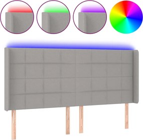 vidaXL Tăblie de pat cu LED, gri deschis, 203x16x118/128 cm, textil