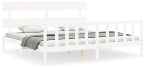 3193292 vidaXL Cadru pat cu tăblie 200x200 cm, alb, lemn masiv