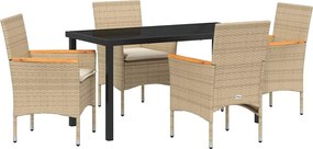 vidaXL Set de masă pentru grădină cu pernă 5 pcs Bej poliratan
