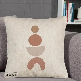 Perna Decorativa Geometric Boho Cercuri si Arc, 40x40 cm, Bej Canapea, Husa Detasabila, Perna Inclusa, BEKZ®