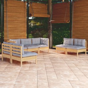 3096219 vidaXL Set mobilier grădină cu perne gri, 7 piese, lemn masiv de pin