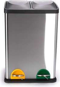 Coș de gunoi argintiu mat pentru reciclare/cu pedală 2x20 l din oțel Tri Selectif – MSV