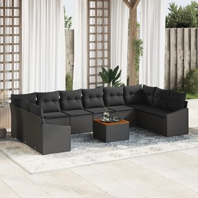 vidaXL Set de canapele de grădină format 11 cu perne, ratan negru și acacia.