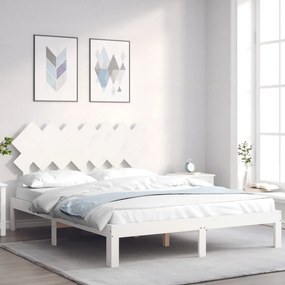 3193727 vidaXL Cadru de pat cu tăblie, alb, 140x200 cm, lemn masiv