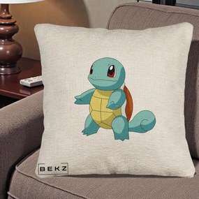 Perna Personalizata Squirtle Pokemon, 40x40 cm, Bej Canapea, Husa Detasabila, Perna Inclusa, BEKZ®