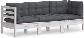 vidaXL Canapea grădină cu 3 locuri, cu perne antracit, lemn masiv pin