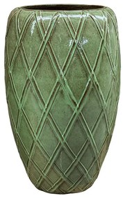 Ghiveci decorativ Wire Emperor, Azay Design, din ceramica verde lucrata manual, model cu linii, pentru interior si exterior, inaltime mare 81 cm