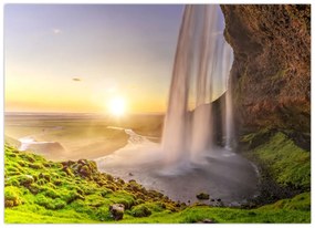 Tablou pe sticlă - Seljalandsfoss din spatele peșterii (70x50 cm)