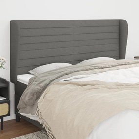 vidaXL Tăblie de pat cu aripioare gri închis 163x23x118/128 cm textil