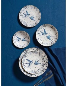 Set veselă 24 piese, porțelan, alb/albastru