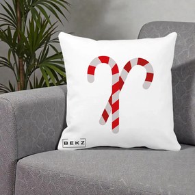 Perna Decorativa Candy Cane de Craciun, 40x40 cm, Alba Mata, Husa Detasabila, Perna Inclusa, BEKZ®